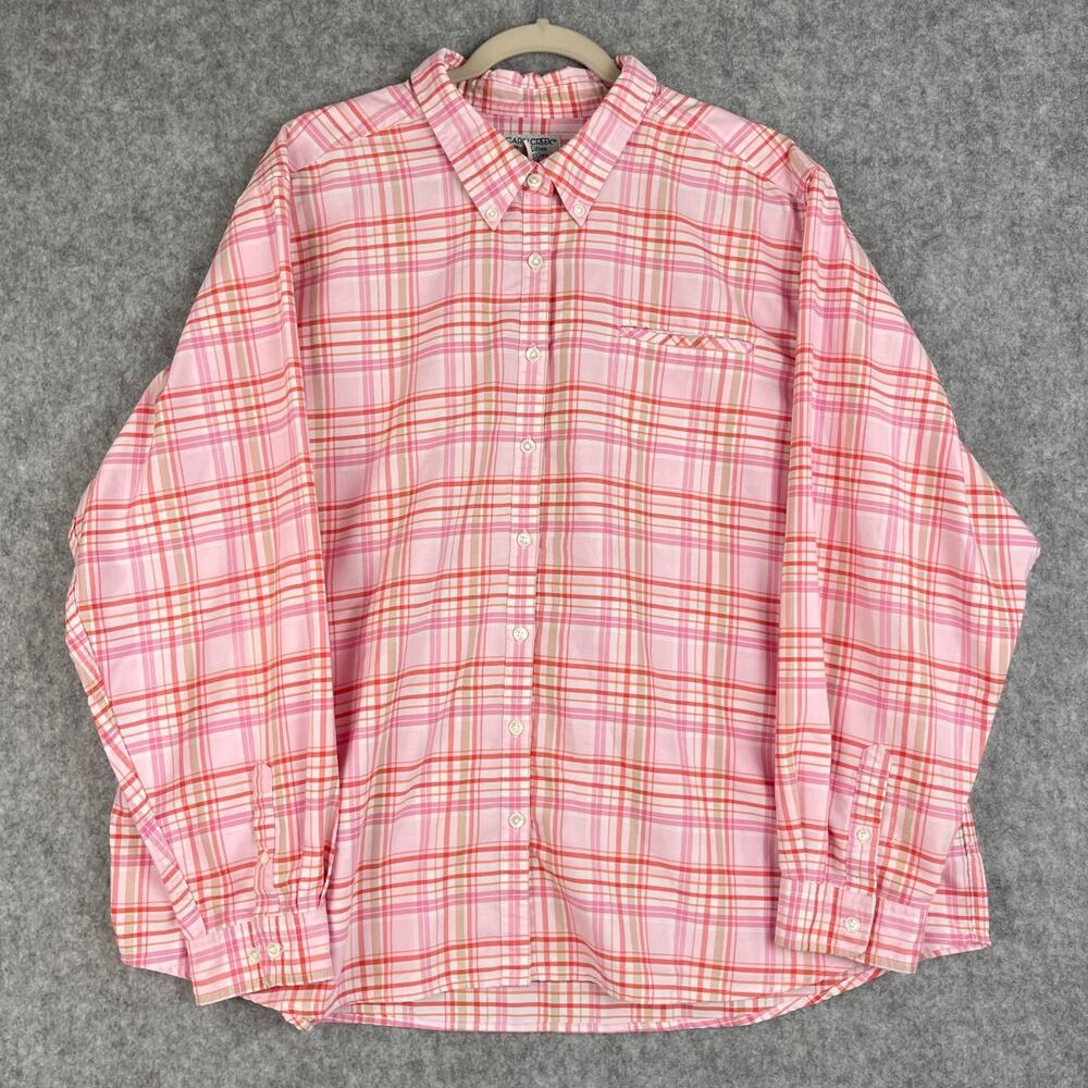 Cabin Creek Top Womens 24W Pink Plaid Button Up Wrinkle Free Stain Repellent LS